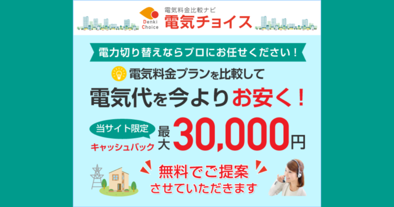 電気チョイス WEB限定！最大30,000円キャッシュバックキャンペーン